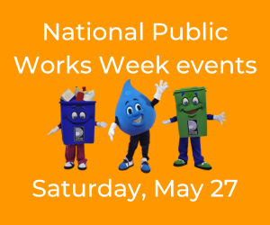 An image of three Works themed mascots waving with an orange background and the text NPWW May, 27.